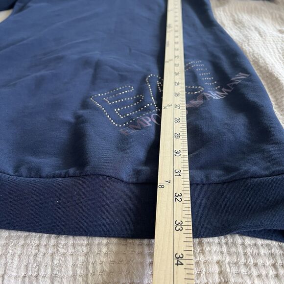 EMPORIO‎ ARMANI EA7 Hoodie Sweatshirt Dress Women Small Jersey Navy Blue Luxury - Picture 12 of 14